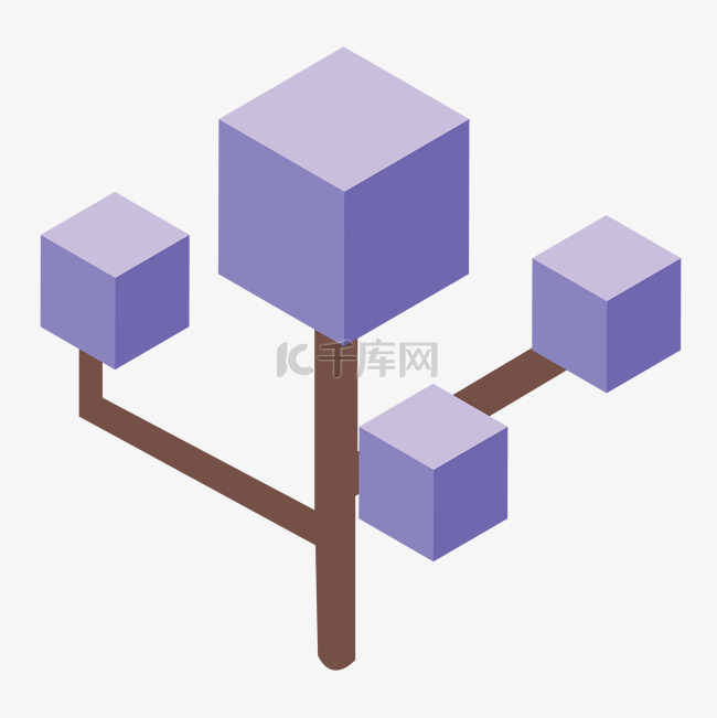 紫色立体创意大树元素