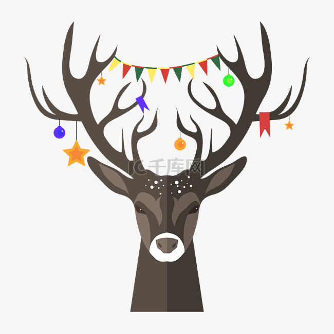 圣诞节挂着挂饰鹿头