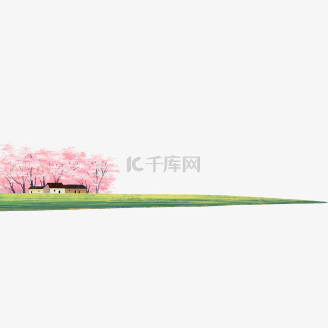 小岛上的房屋樱花树