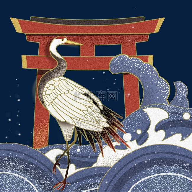 日本浮世绘神社仙鹤
