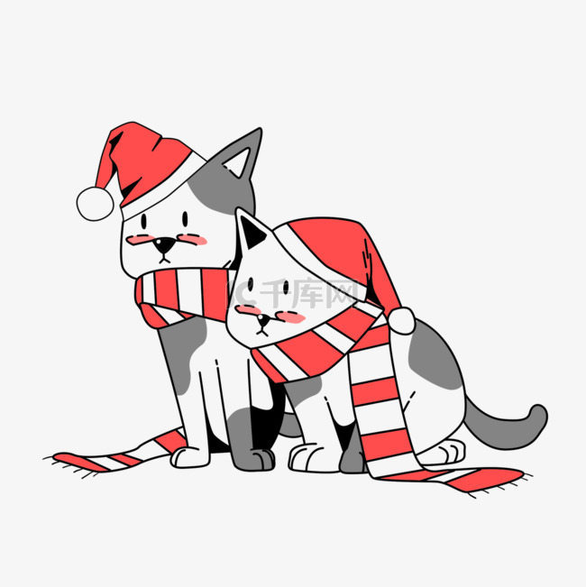 手绘圣诞节卡通小猫