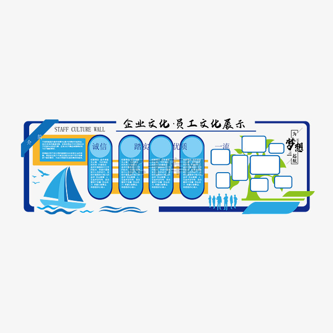 企业员工文化墙公司文化蓝色商务