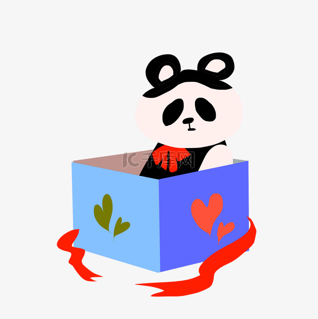 打开礼盒熊猫玩偶