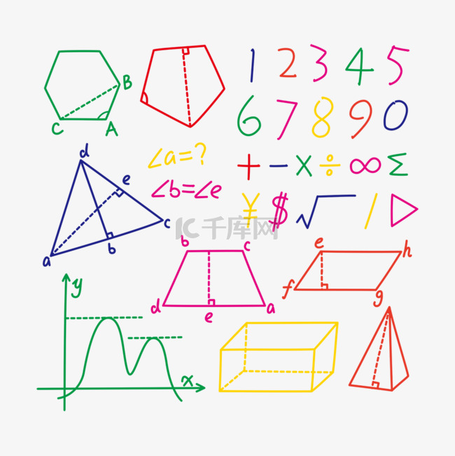 彩色数学几何信息表向量素材涂鸦