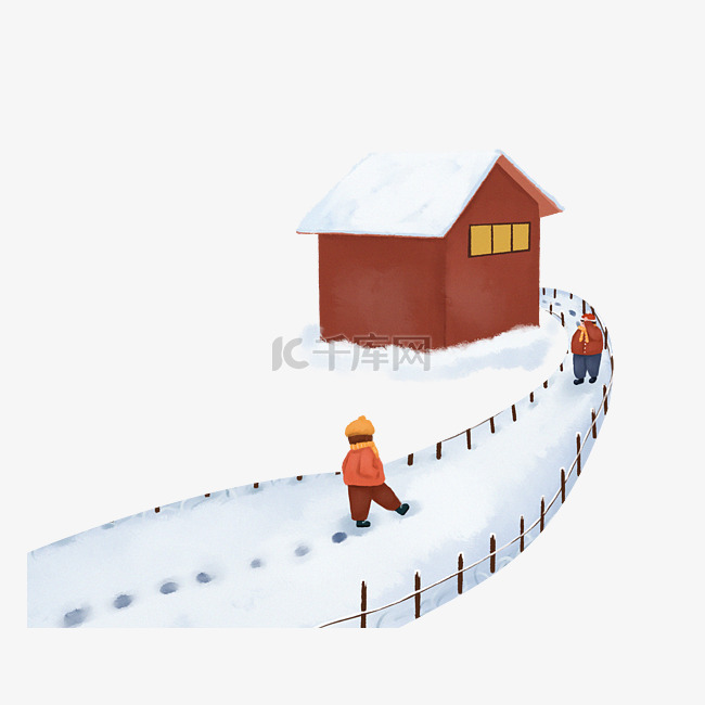 积雪房子小路