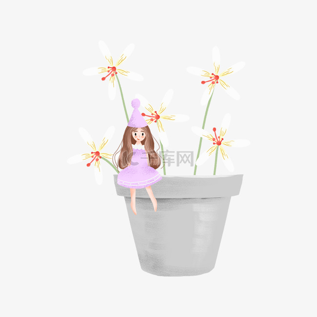 坐在花盆上的女孩