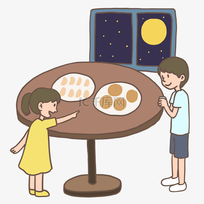 八月十五中秋节嫦娥玉兔吃月饼