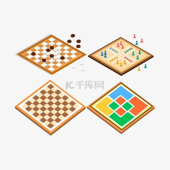 手绘卡通棋盘类跳棋插画