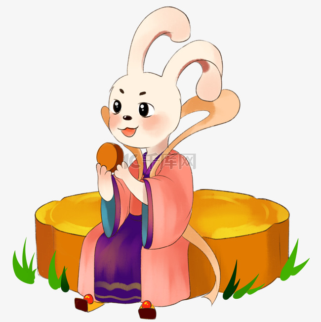 中秋节可爱玉兔做月饼上吃月饼P