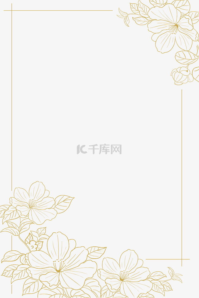 金色茶花线描花卉