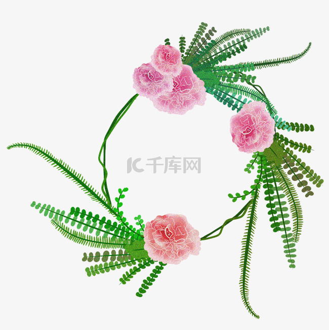 粉色的花朵花环插画