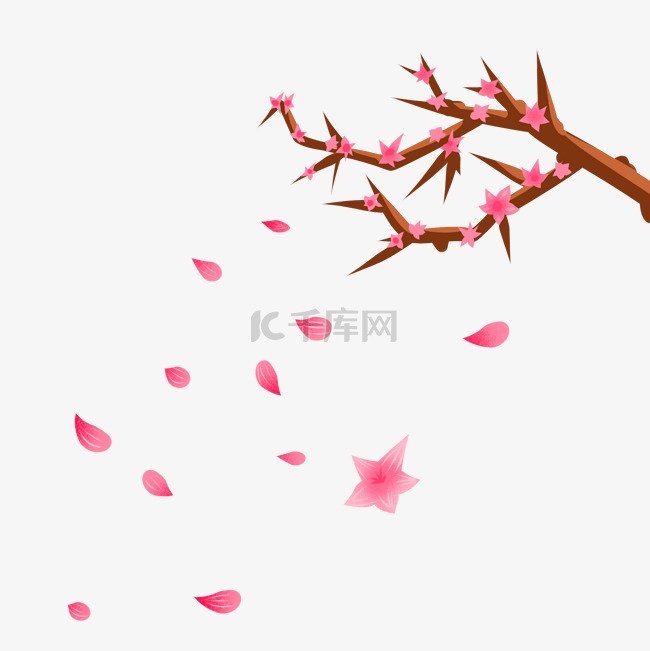 粉红花朵花枝枝头装饰