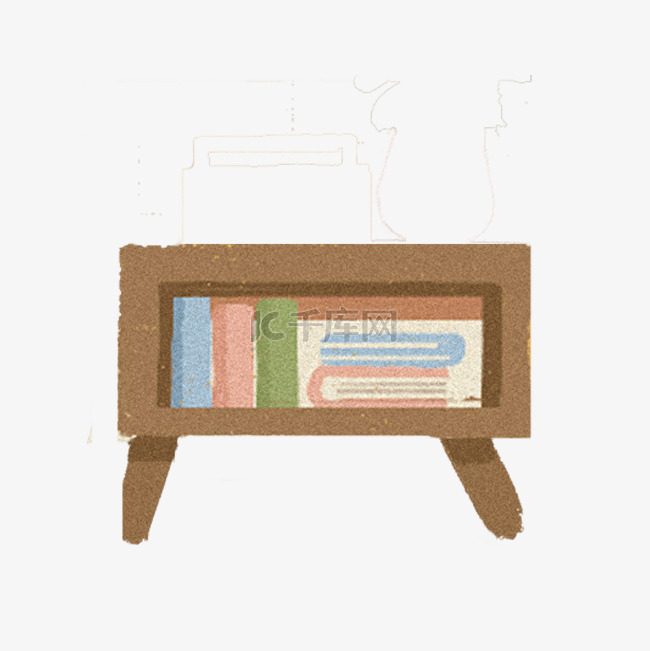 手绘卡通木质书柜面孔欧元素