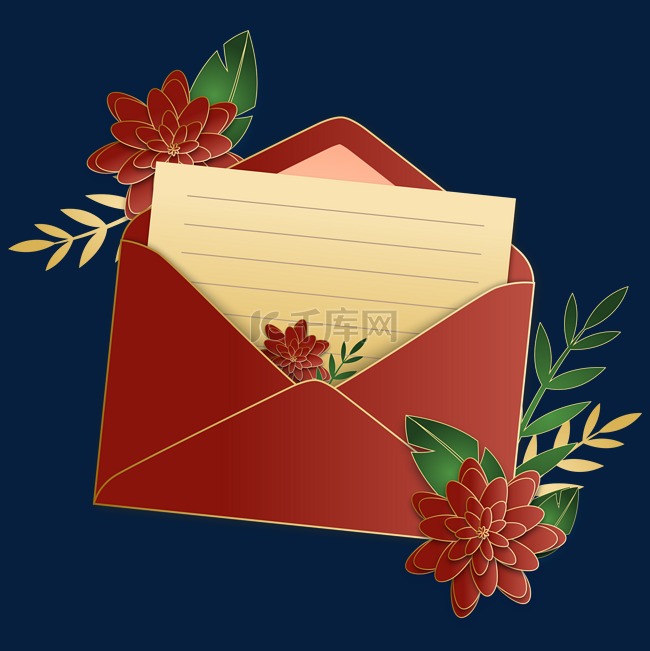 红色花朵信封信纸