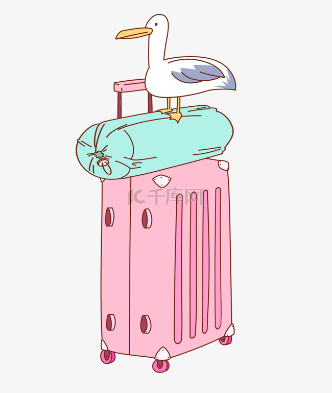 粉色旅行箱和小鸟