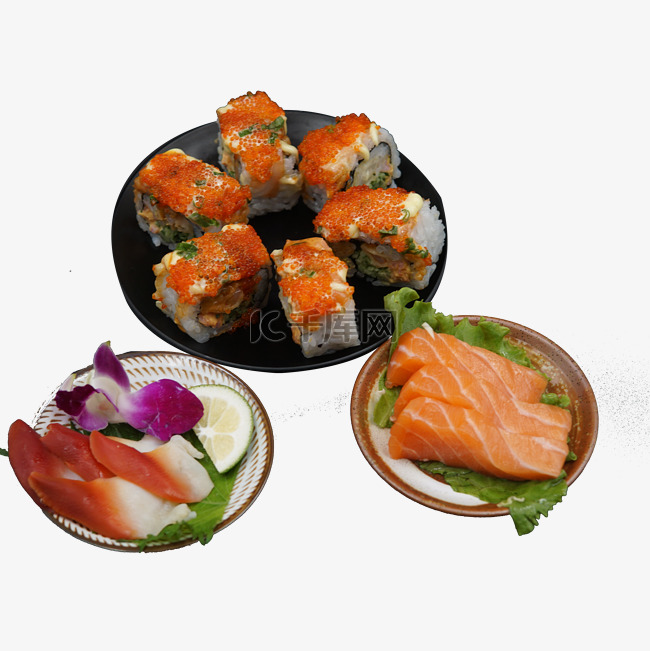新鲜的寿司和三文鱼免抠图