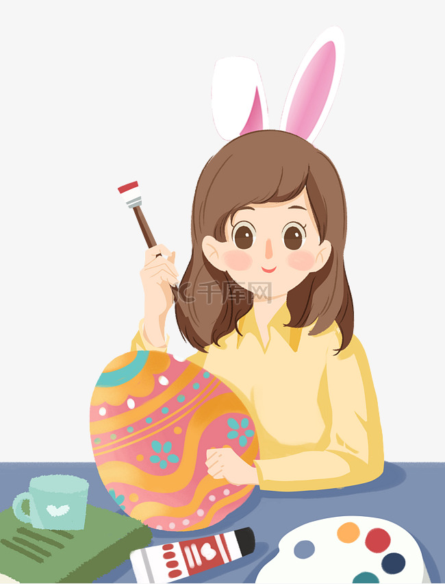 复活节节日女孩画彩蛋