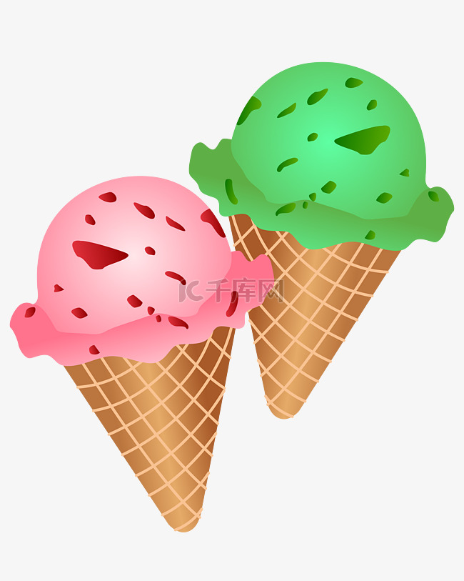 矢量夏季夏天暑期暑假水墨冰淇淋