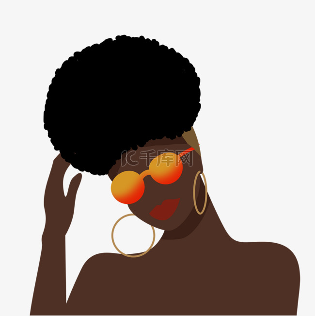 卷发时尚黑人妇女头像插画元素