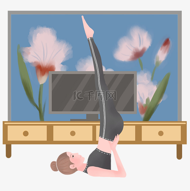 练瑜伽的女孩插画