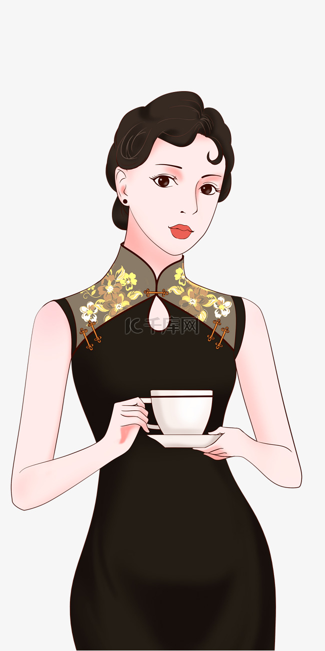 喝茶的养生美女
