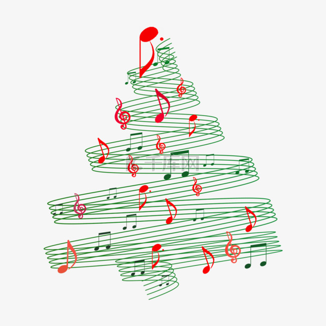 绿色五线谱红色音符圣诞音乐圣诞