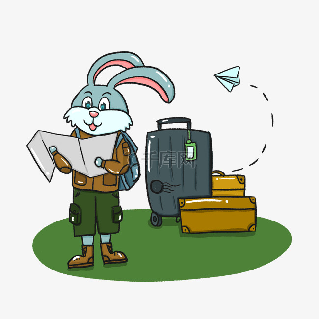 旅游的兔子卡通手绘免抠元素