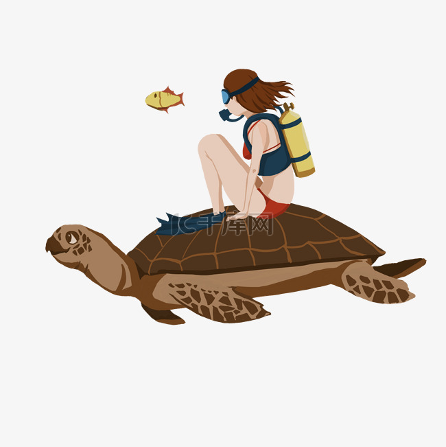 夏日戏水乌龟插画