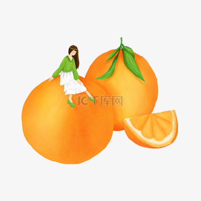 新鲜橙色橘子香橙水果女孩
