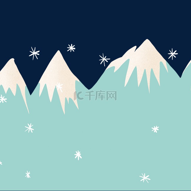 蓝色风景雪山插画