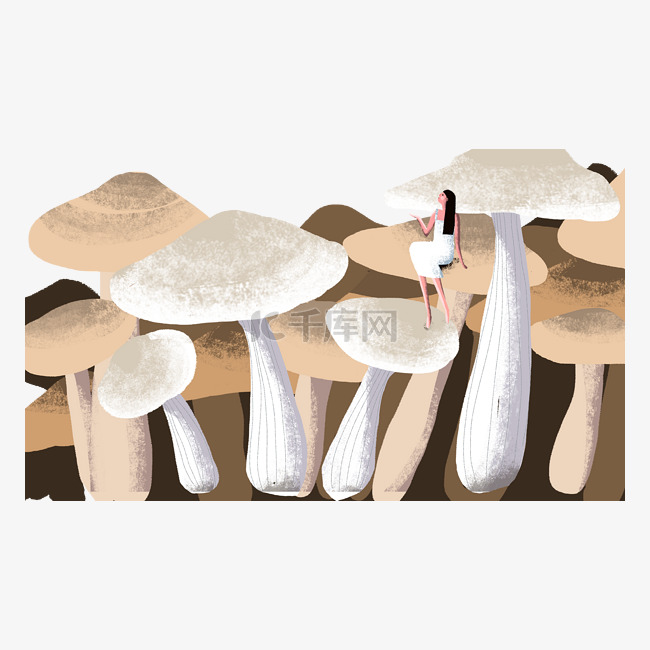 坐在蘑菇上的女孩