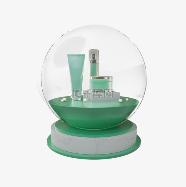 清新美女绿色化妆品水晶球展示架