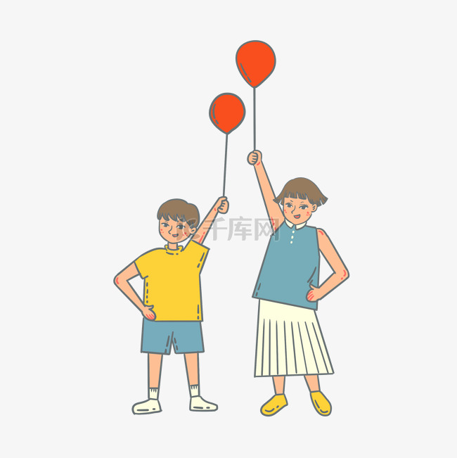 儿童节卡通可爱拿着气球的小孩子