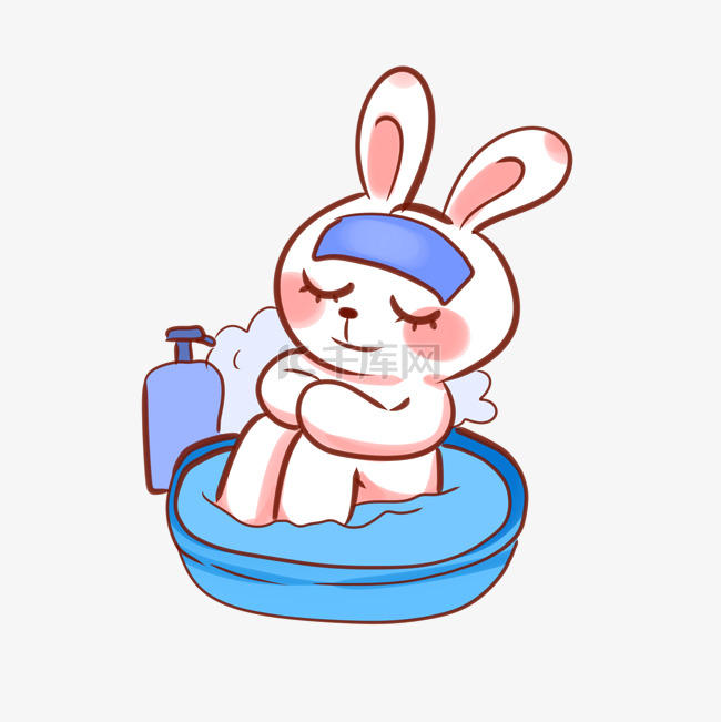 可爱动物洗澡兔子