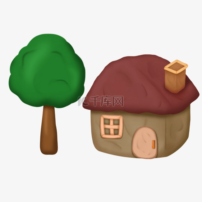 橡皮泥小树房子