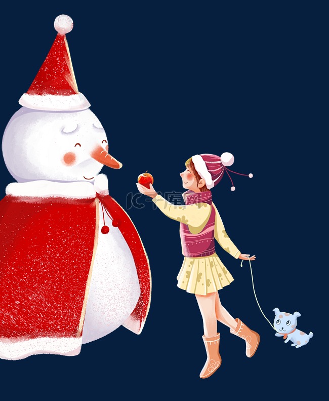 圣诞节平安夜女孩与雪人