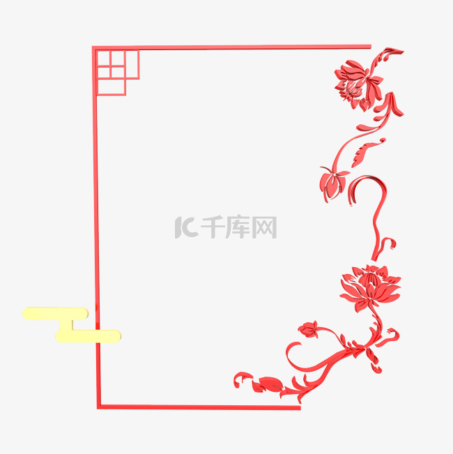 C4D红色复古中国风立体边框