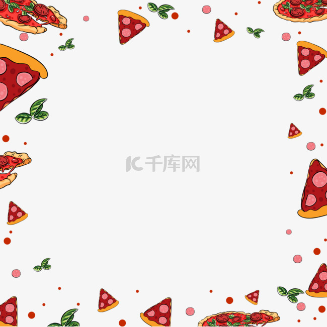红色拼接披萨美食边框