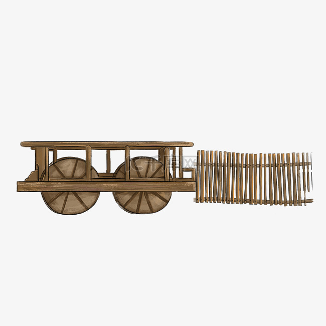 木制车和栅栏