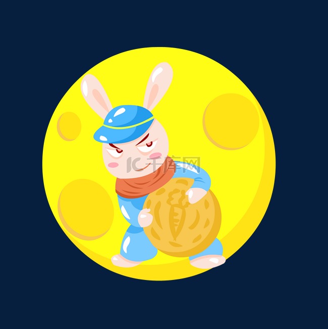 中秋卡通兔子月亮月饼