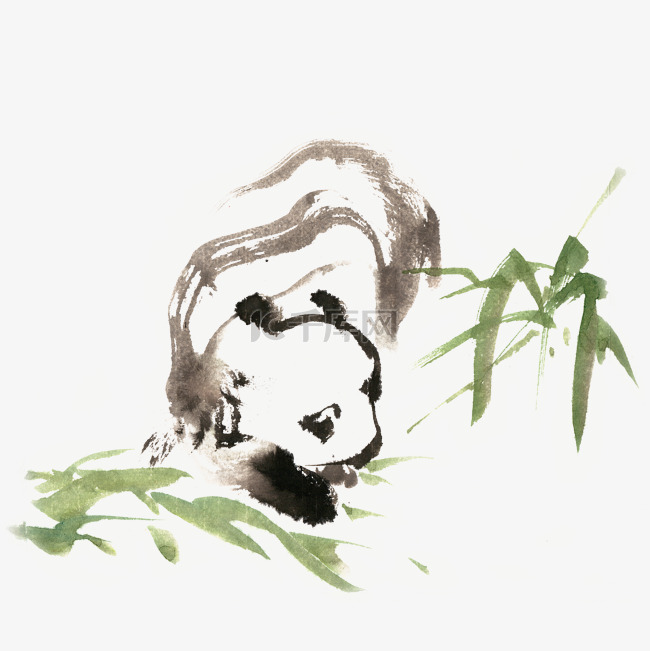 水墨画可爱的大熊猫