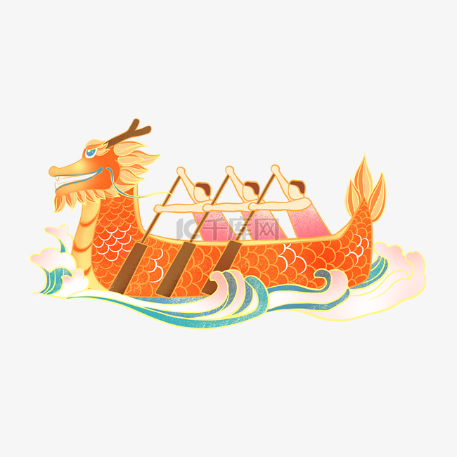 赛龙舟三人划桨中国风