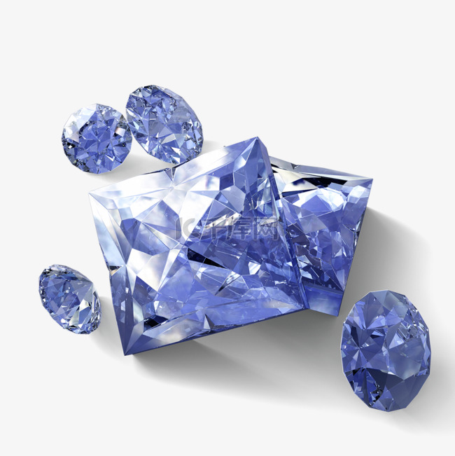蓝色方钻3d立体元素