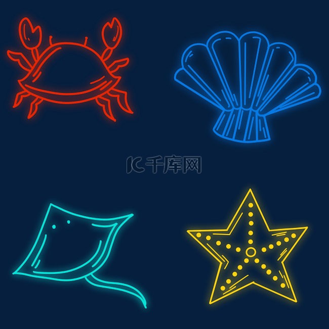 荧光海鲜螃蟹扇贝