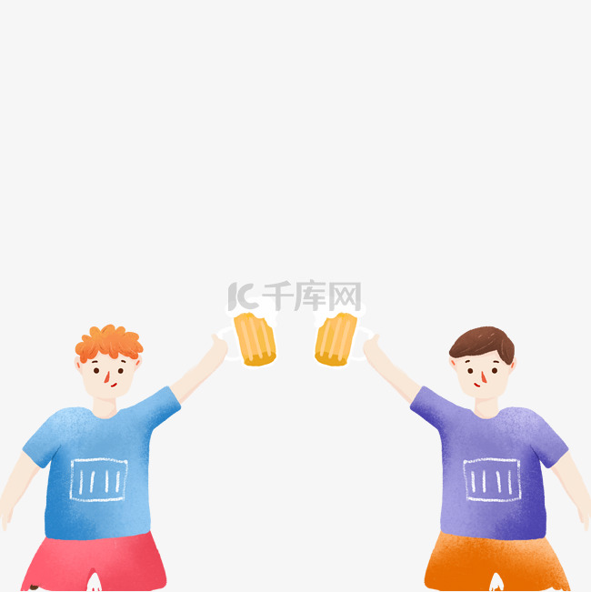 卡通两个男孩喝啤酒