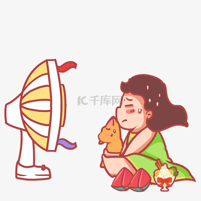 小女生夏天炎热吹风扇