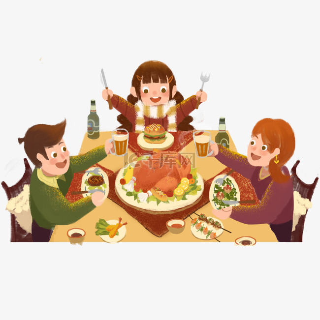 感恩节家庭聚餐插画