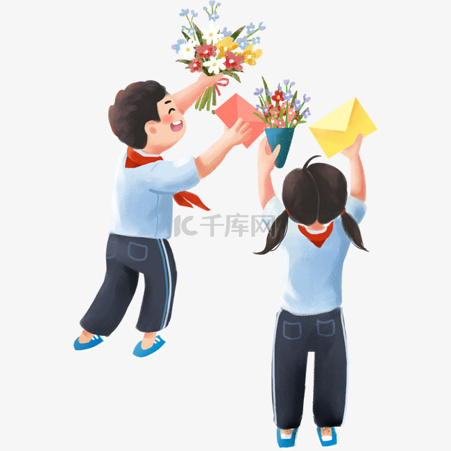 教师节拿花的学生