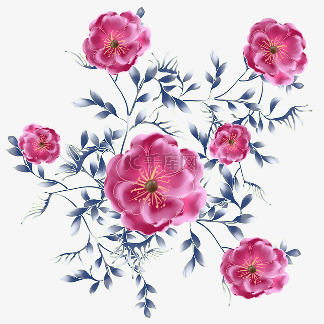 粉红色刺绣花朵花纹装饰