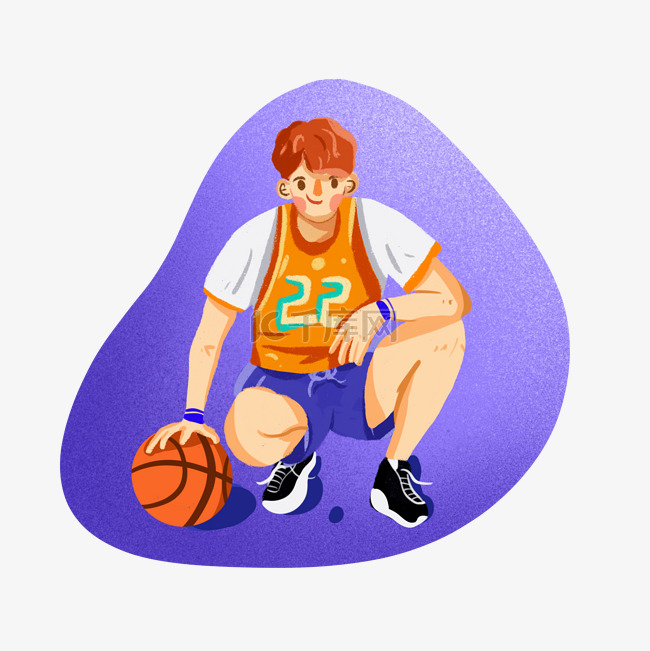 准备打篮球的男孩插画风彩色系p